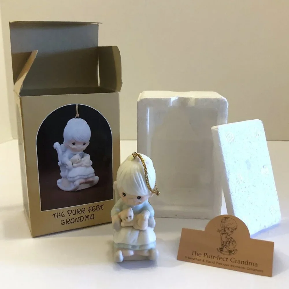 Precious Moments Ornament Granma & Cat Mom & Baby Stroller Touched Hearts Set 3 - Picture 2 of 13